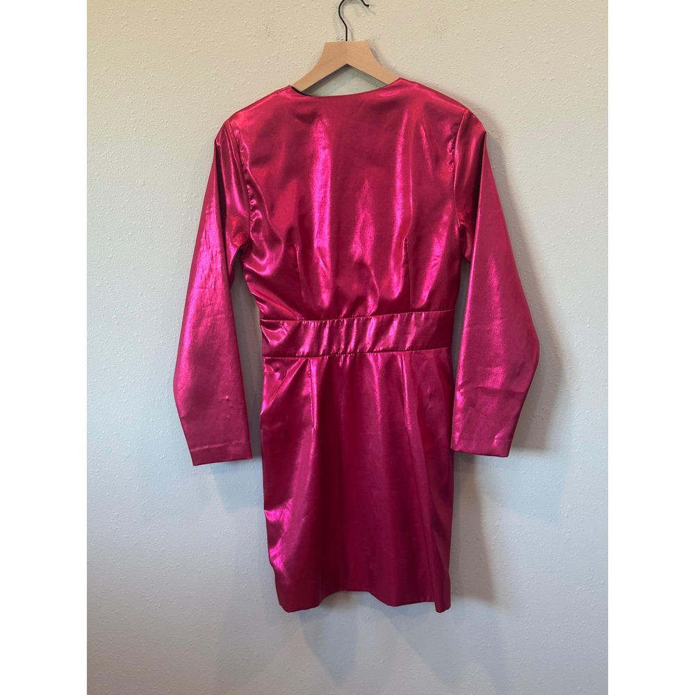 Zara Metallic Mini Dress Womens Small Pink V-Neck Long Sleeve Party Glam (Flaw) - Picture 15 of 16